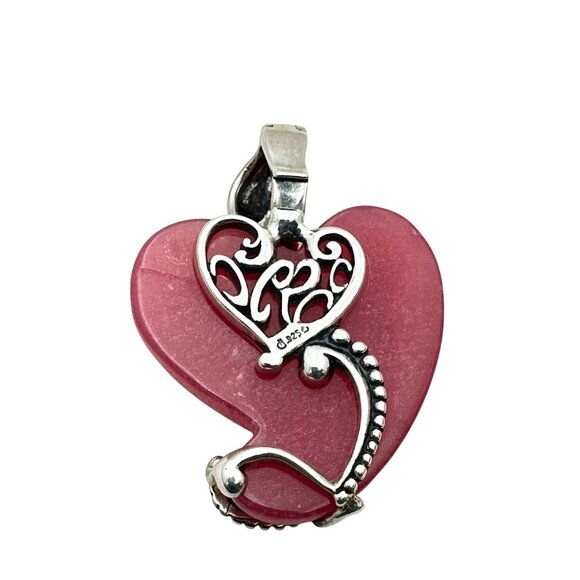 Carolyn Pollack Sterling Silver Pink Gemstone Heart Pendant Enhancer - Picture 4 of 4
